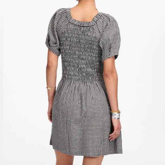 Madewell Smocked U-Neck Mini Dress in Gingham NWT - Picture 4 of 8